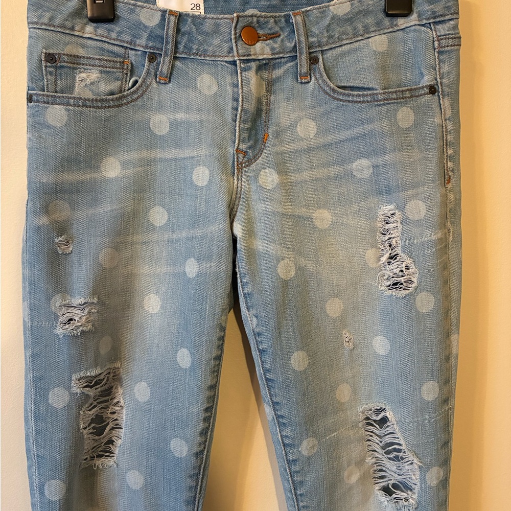 GAP 1969 Polka Dot Distressed Stretch Skinny Jeans Light Blue 28 Girlhoodcore
